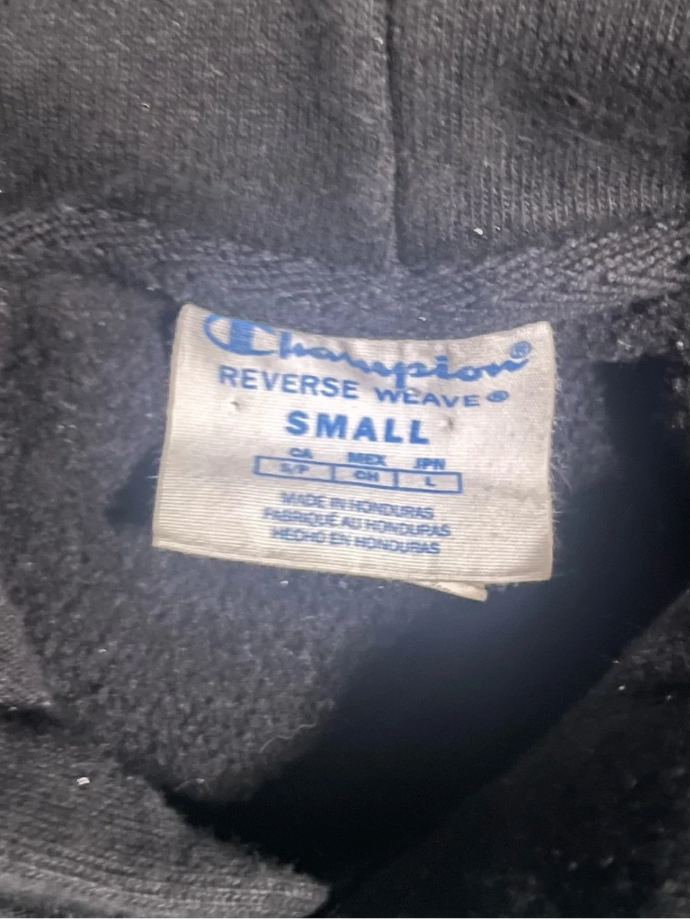 Champion Reverse Weave Black Chenille Script Logo Hoodie Men’s Small Pullover